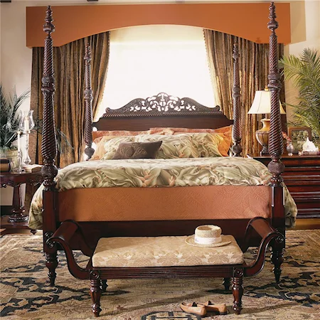 King High Poster Bed with Carved Headboard